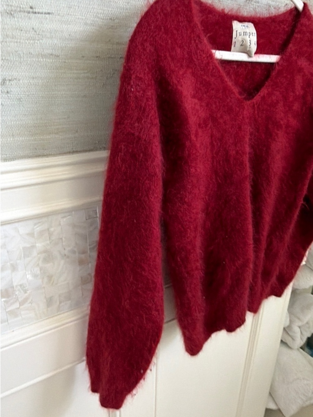 2 / 6 medium Jumper 1234 Rouge Brushed Cashmere V-Neck sweater Red - Picture 8 of 14
